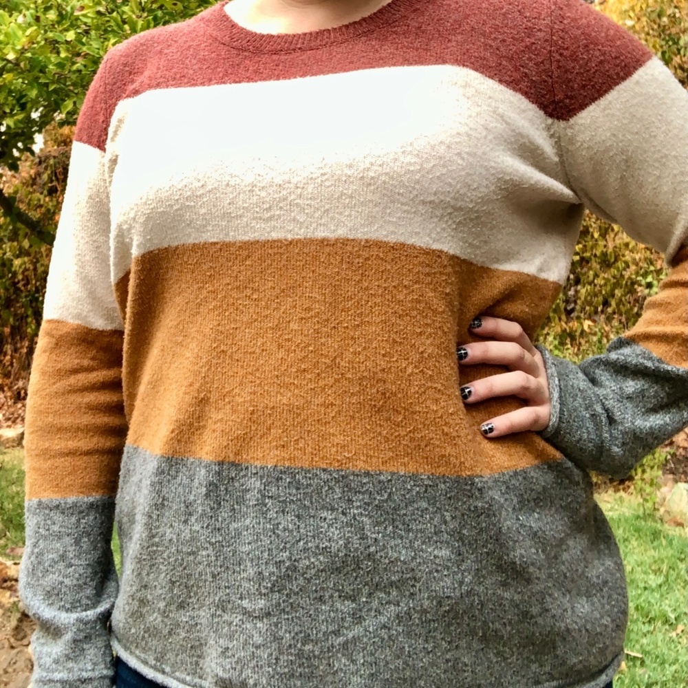 PINQUE Gina Crew Neck Pullover Orange, Red, Gray XL